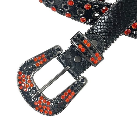 DNA black red snake skin rhinestones‎ belt Size XXXXL western boho - Picture 3 of 9